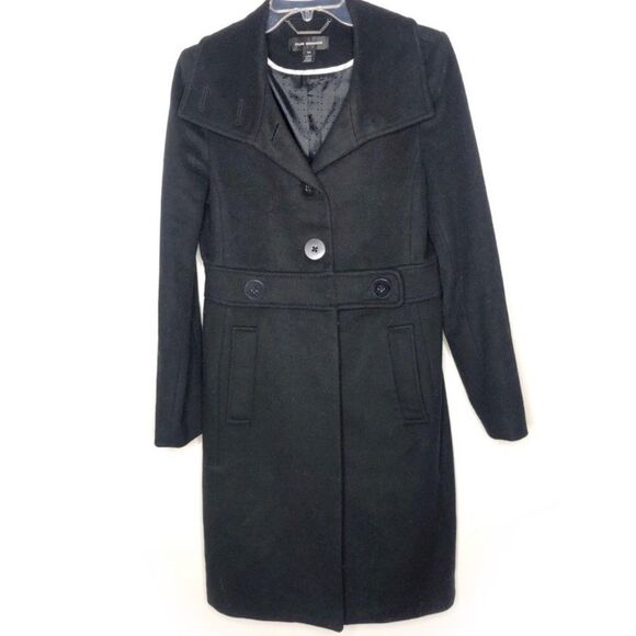 Club Monaco Wool Funnel Neck Trench Coat Button Black Medium $349 - Picture 1 of 6